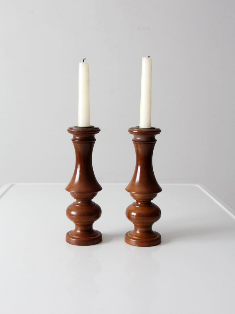 vintage wooden candleholders pair