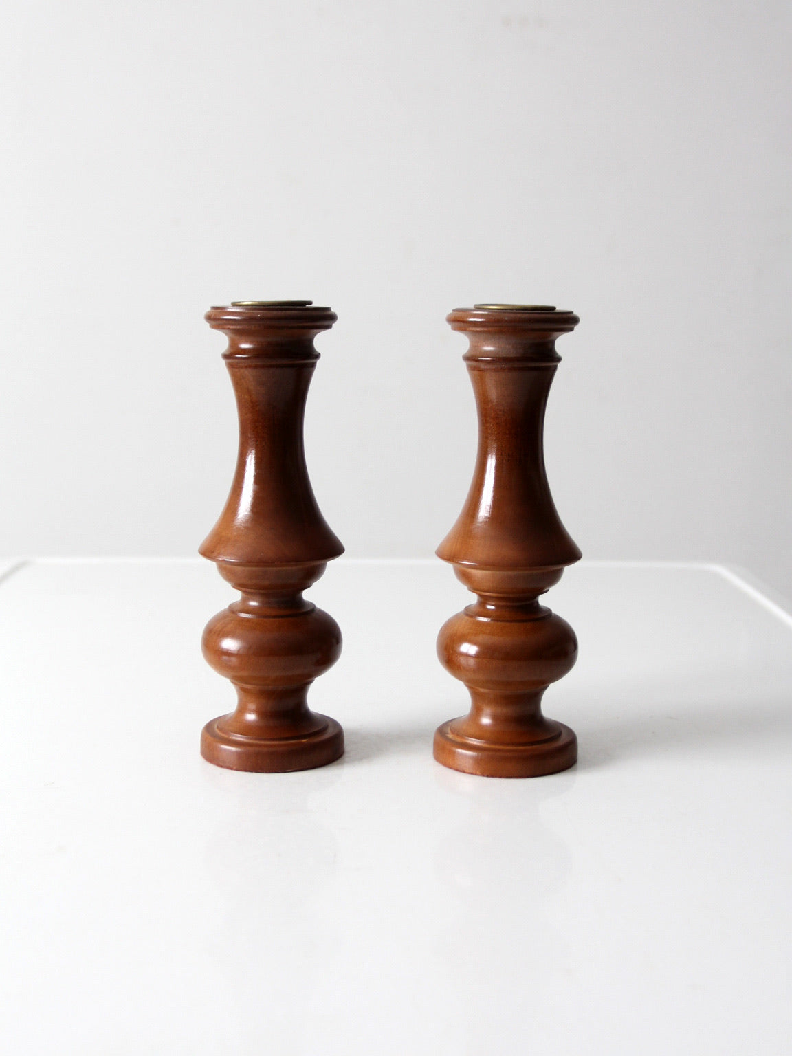 vintage wooden candleholders pair