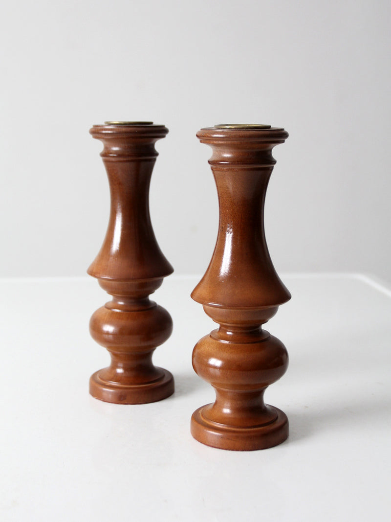 vintage wooden candleholders pair