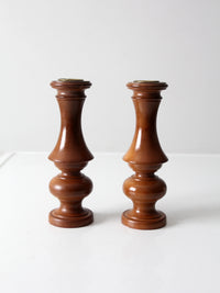 vintage wooden candleholders pair