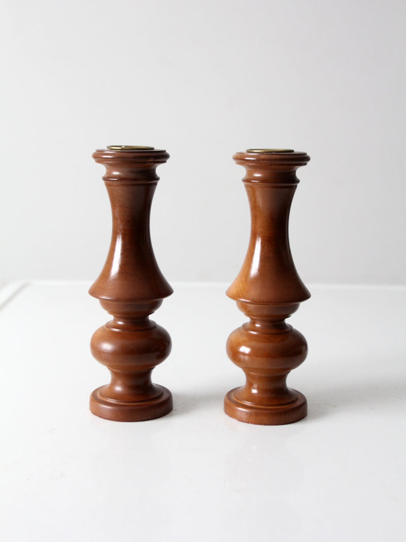 vintage wooden candleholders pair