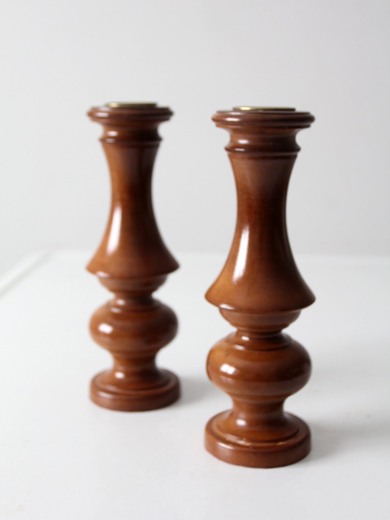 vintage wooden candleholders pair