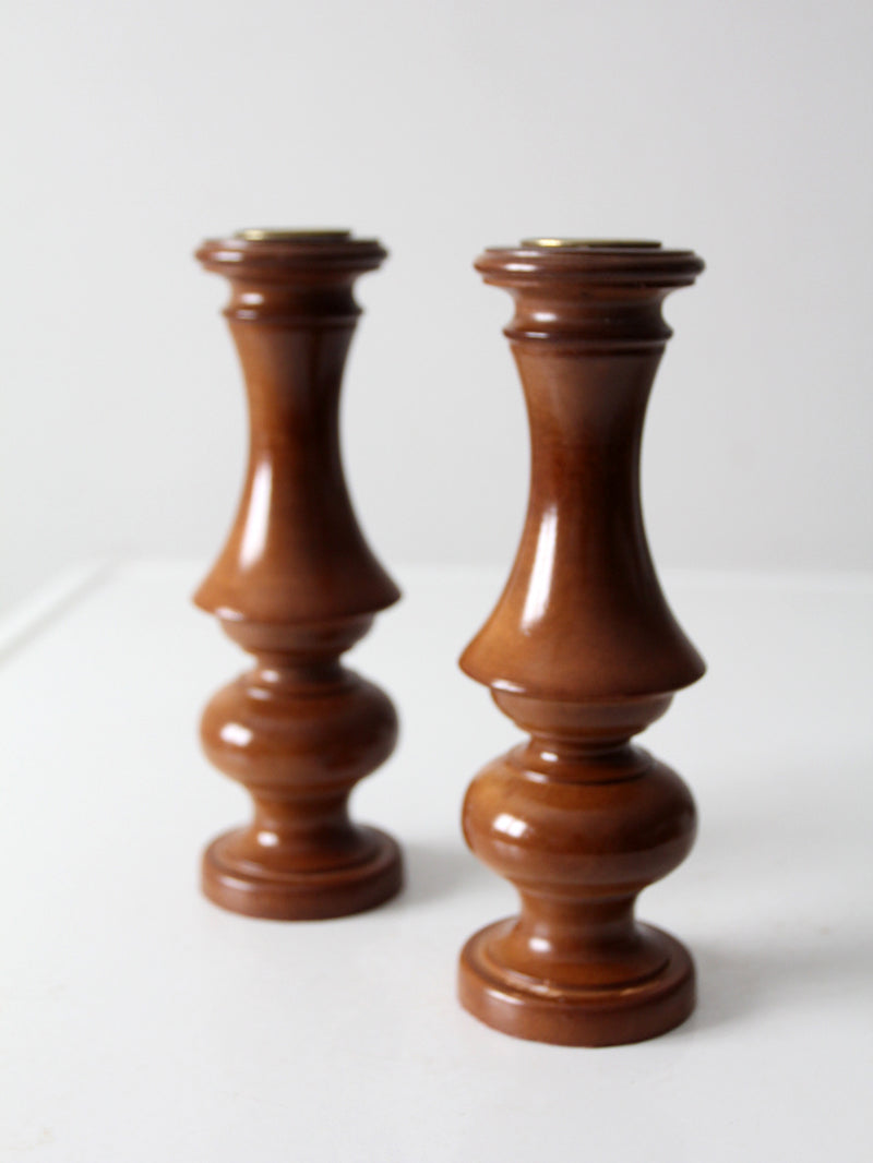 vintage wooden candleholders pair