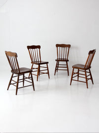 set of 4 antique plank seat farmhouse Windsor chairs