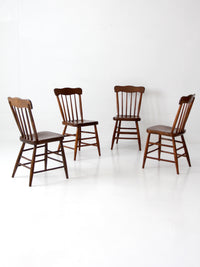 set of 4 antique plank seat farmhouse Windsor chairs