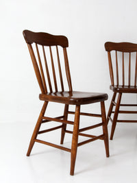 set of 4 antique plank seat farmhouse Windsor chairs