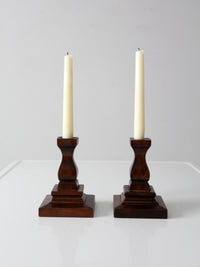 vintage wood candlestick holders pair
