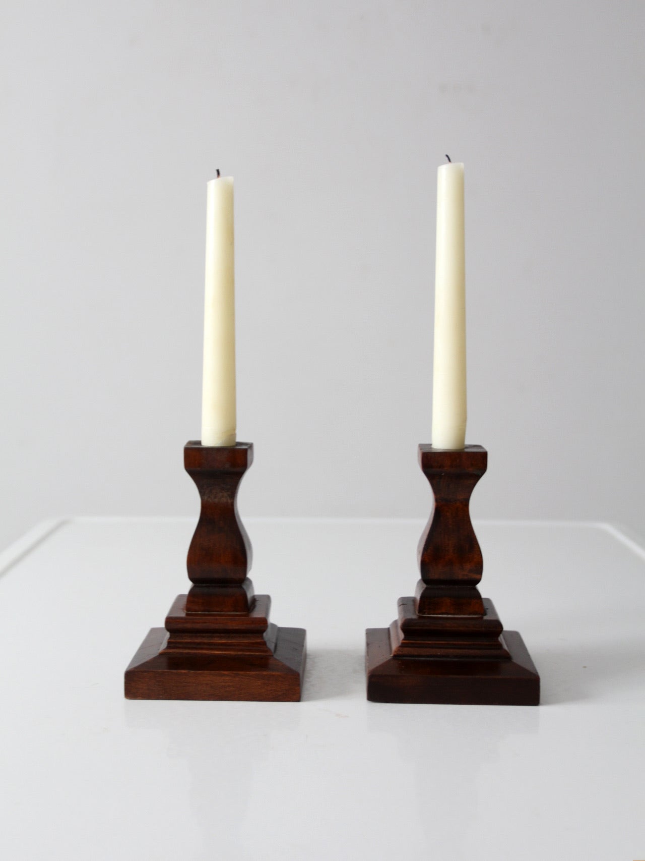 vintage wood candlestick holders pair