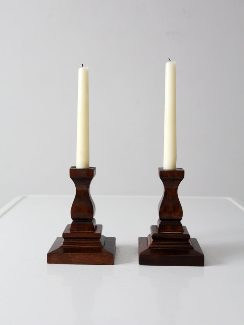 vintage wood candlestick holders pair