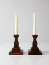 vintage wood candlestick holders pair