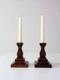 vintage wood candlestick holders pair