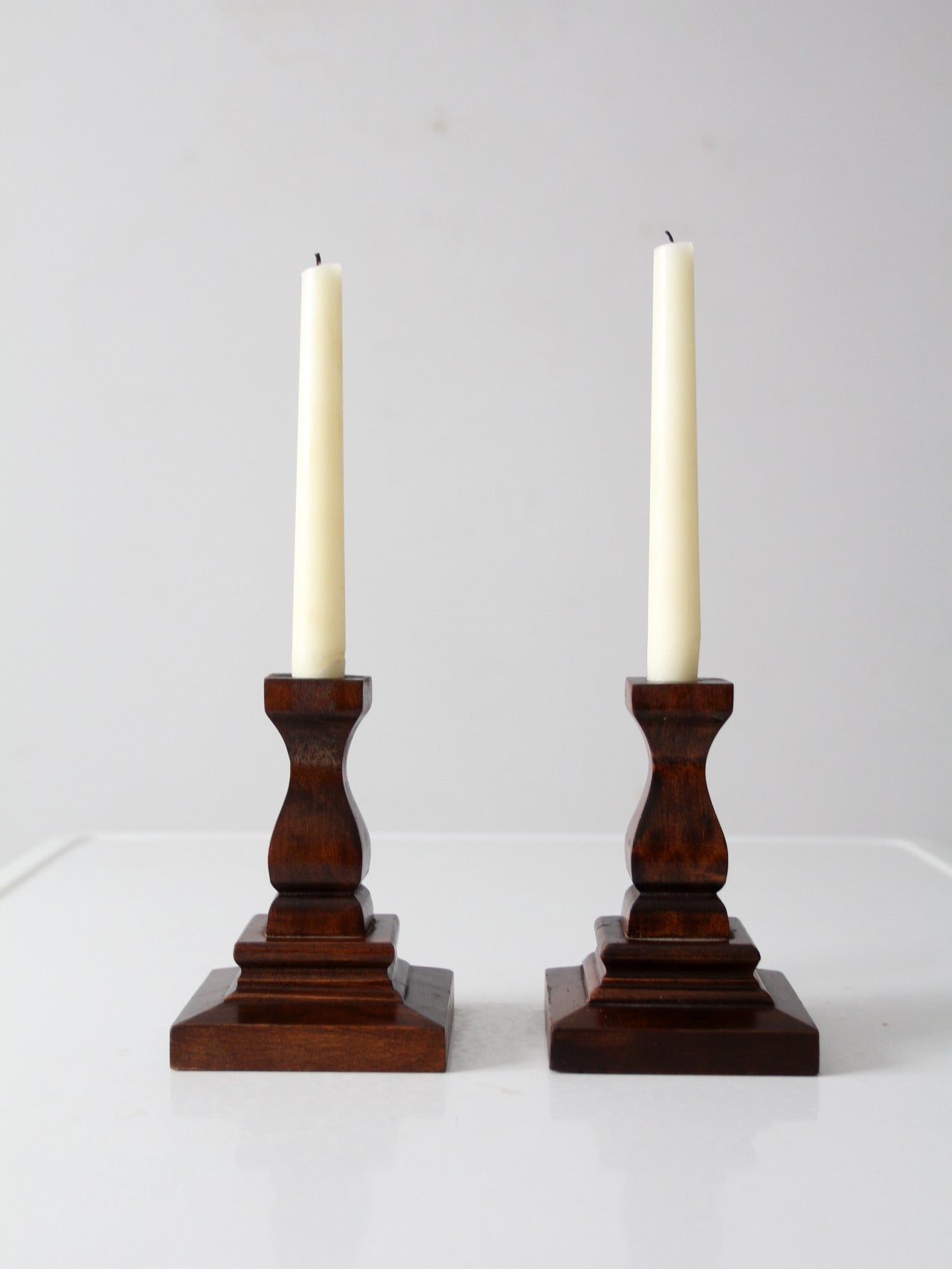 vintage wood candlestick holders pair