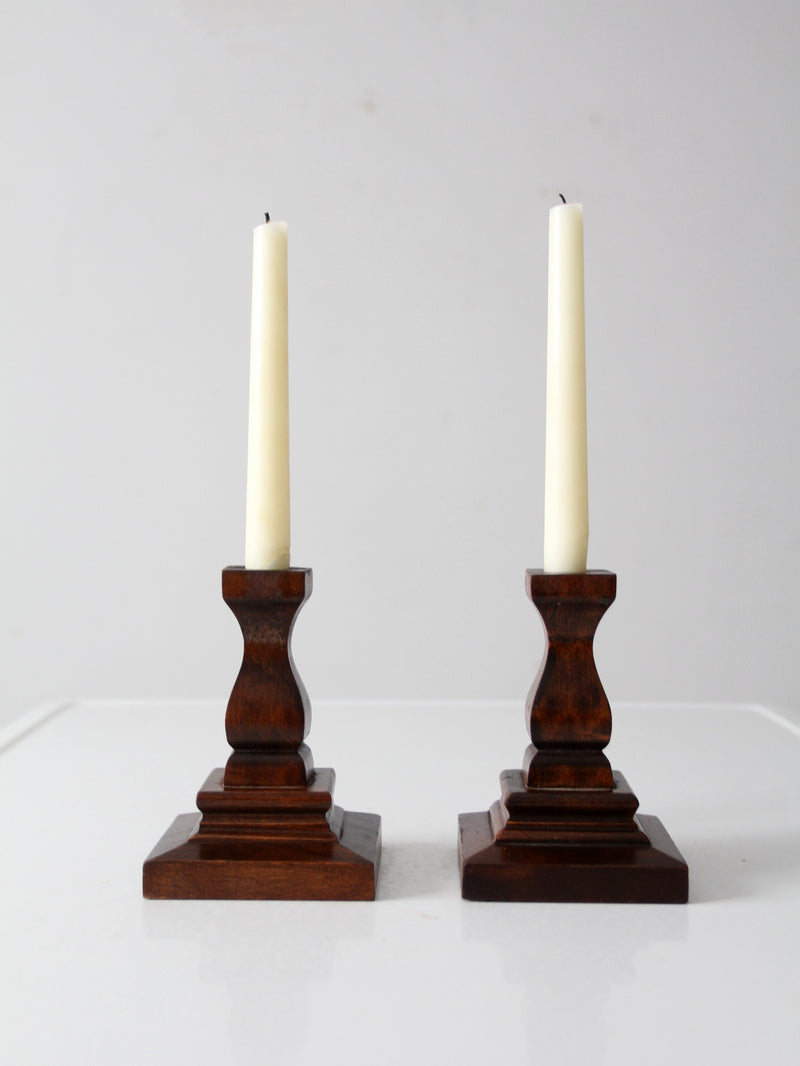 vintage wood candlestick holders pair