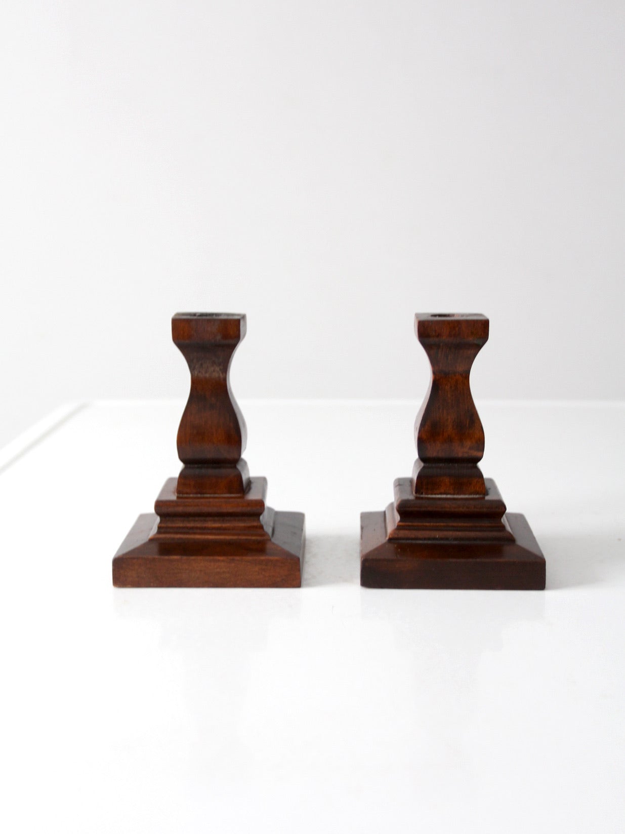 vintage wood candlestick holders pair