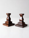 vintage wood candlestick holders pair