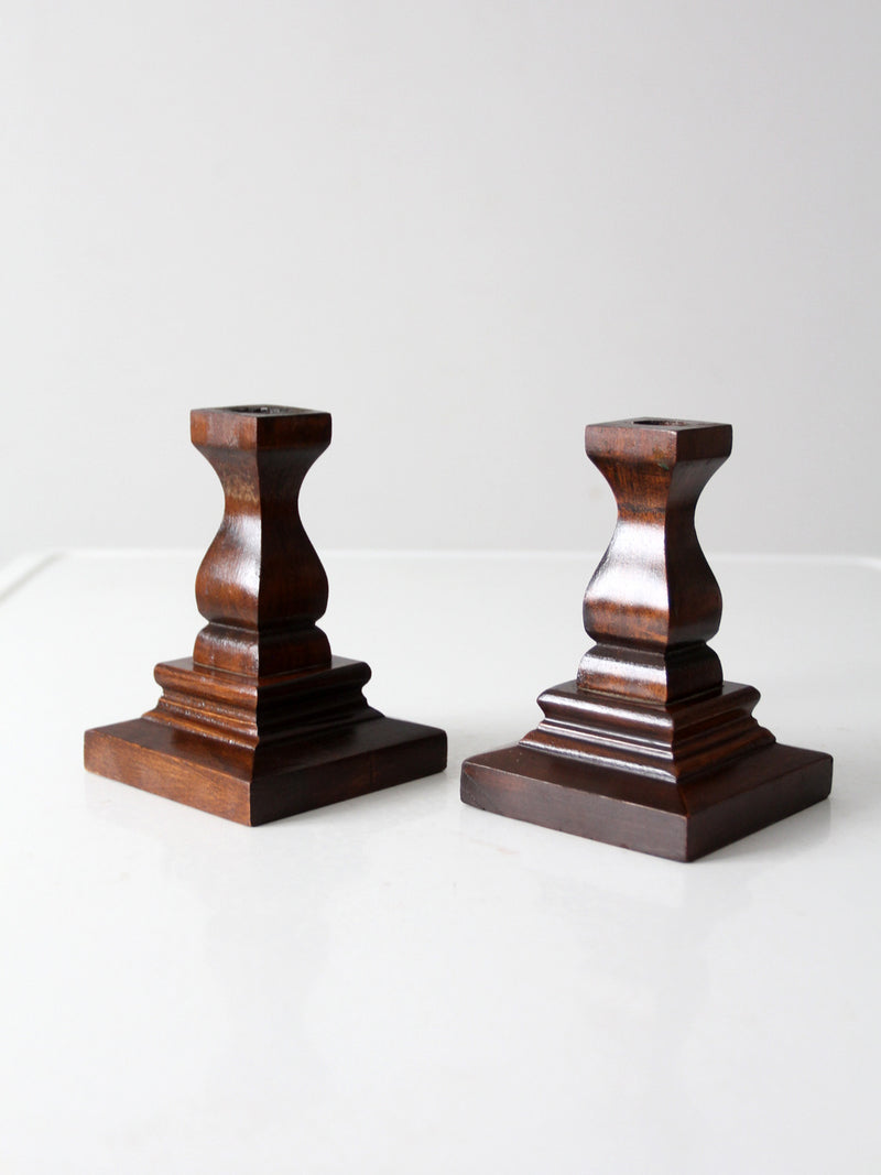 vintage wood candlestick holders pair