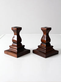 vintage wood candlestick holders pair