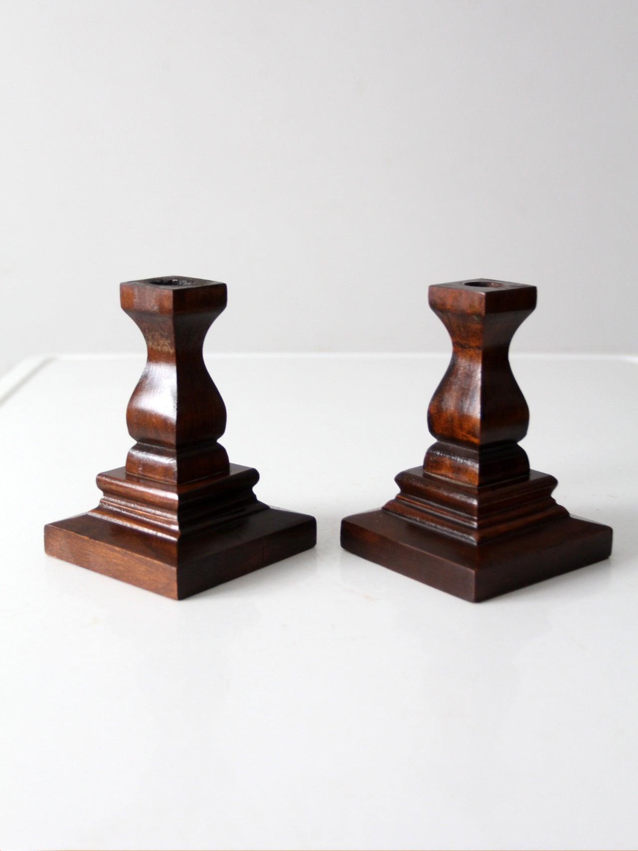 vintage wood candlestick holders pair