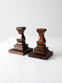 vintage wood candlestick holders pair