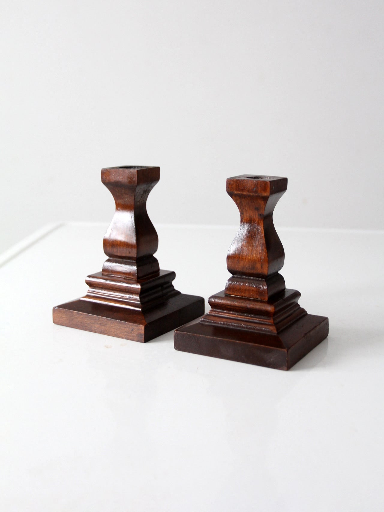 vintage wood candlestick holders pair