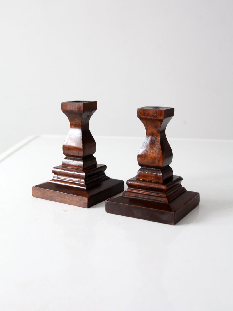 vintage wood candlestick holders pair