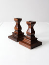 vintage wood candlestick holders pair