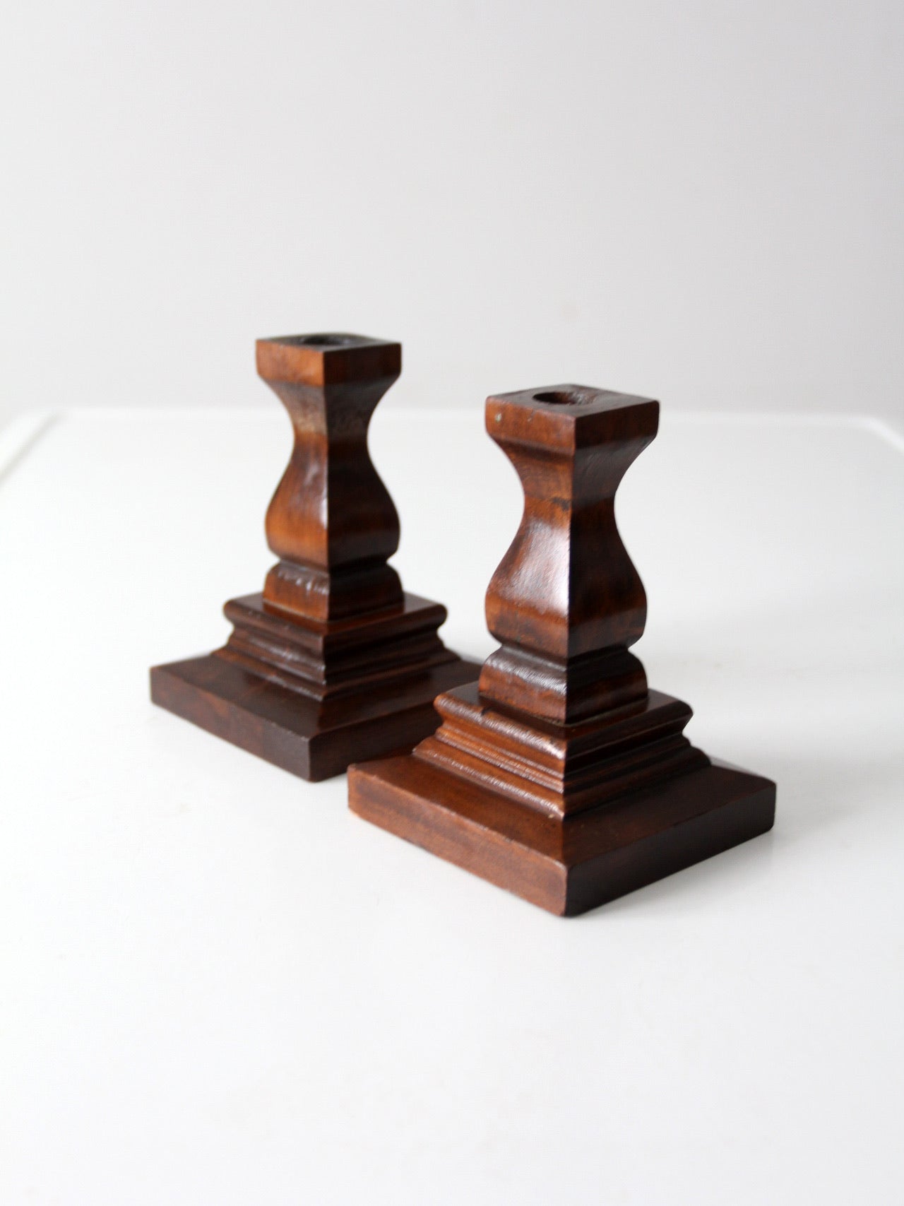 vintage wood candlestick holders pair