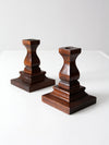 vintage wood candlestick holders pair