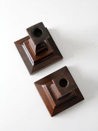 vintage wood candlestick holders pair