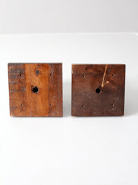vintage wood candlestick holders pair