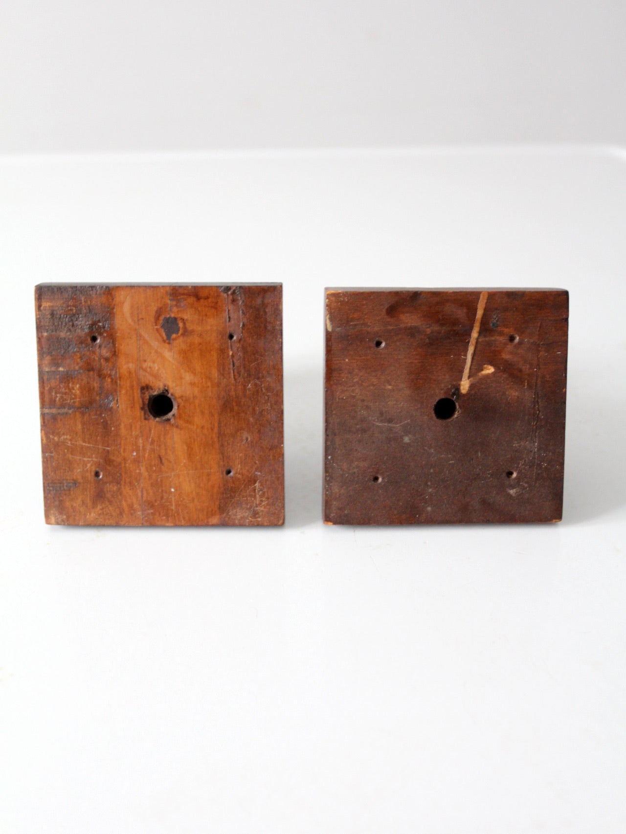 vintage wood candlestick holders pair