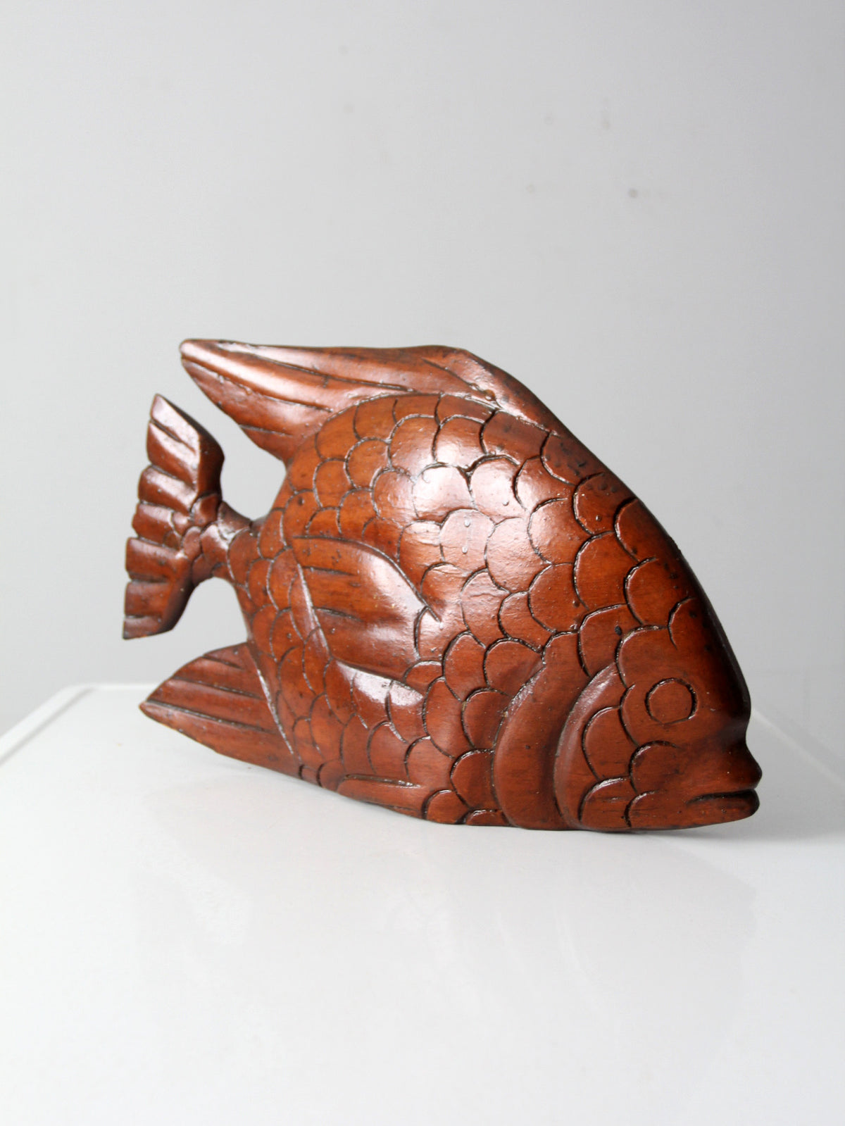 mid century hand carved wooden fish
