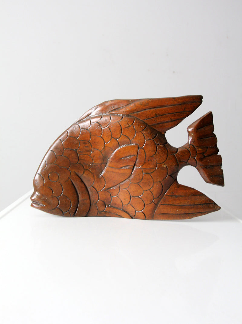 mid century hand carved wooden fish