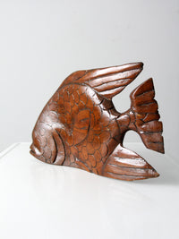 mid century hand carved wooden fish