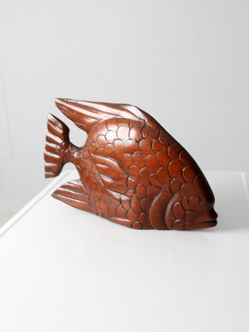 mid century hand carved wooden fish