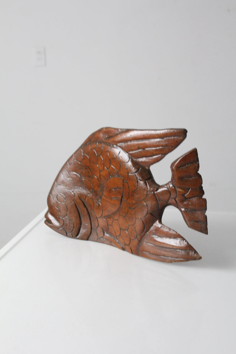 mid century hand carved wooden fish