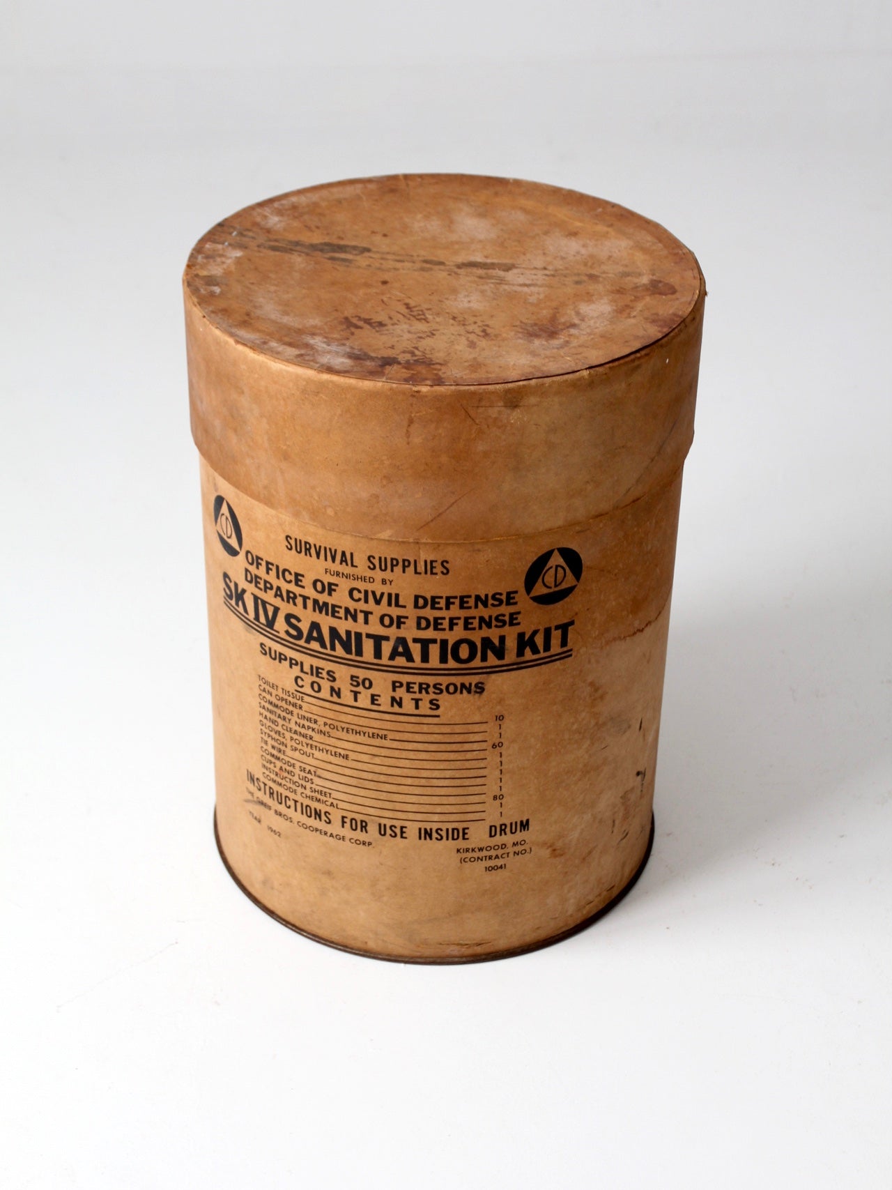 1962 Civil Defense Sanitation Kit drum