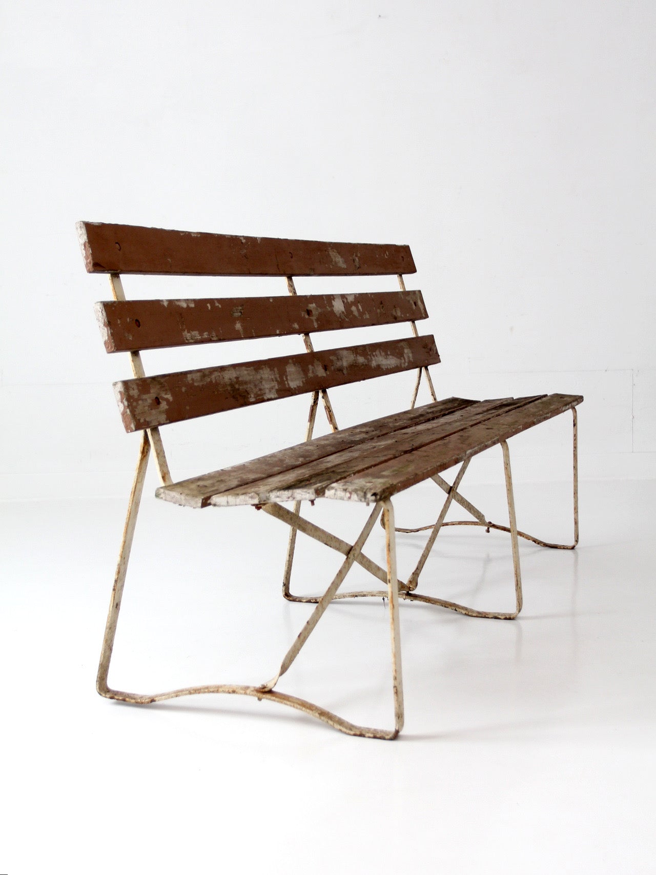 vintage wood and metal garden bench