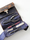 vintage English grooming set with leather case