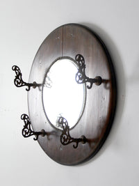 antique Victorian round wood hall mirror