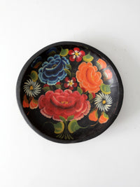 vintage hand-painted folk art floral wood bowl