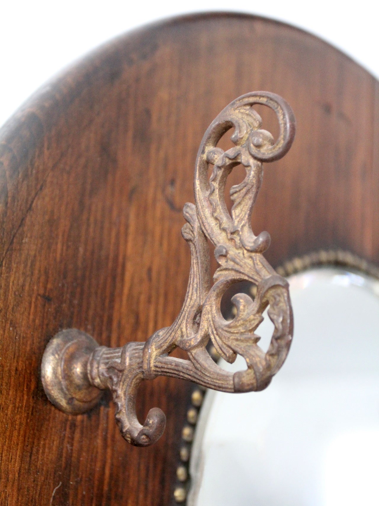 antique Victorian round wood hall mirror
