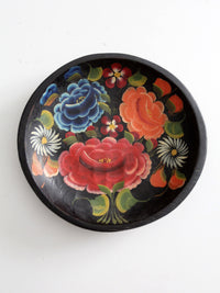 vintage hand-painted folk art floral wood bowl