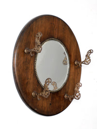 antique Victorian round wood hall mirror