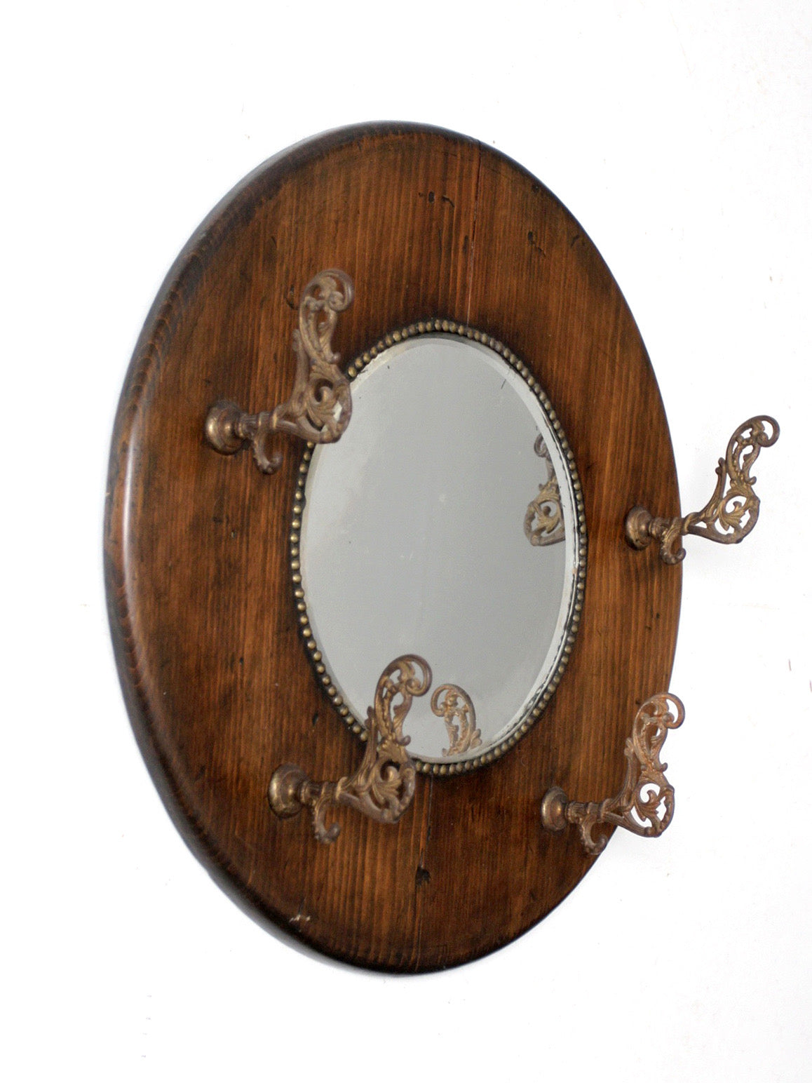 antique Victorian round wood hall mirror