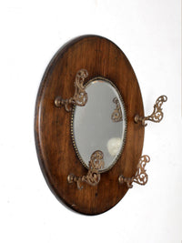 antique Victorian round wood hall mirror