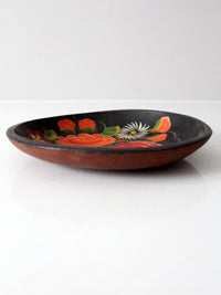 vintage hand-painted folk art floral wood bowl