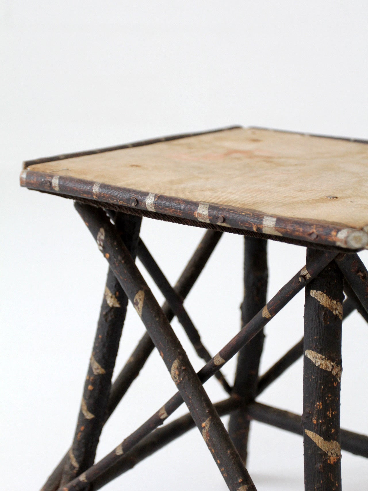 antique Adriondack twig table with floral top