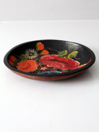 vintage hand-painted folk art floral wood bowl