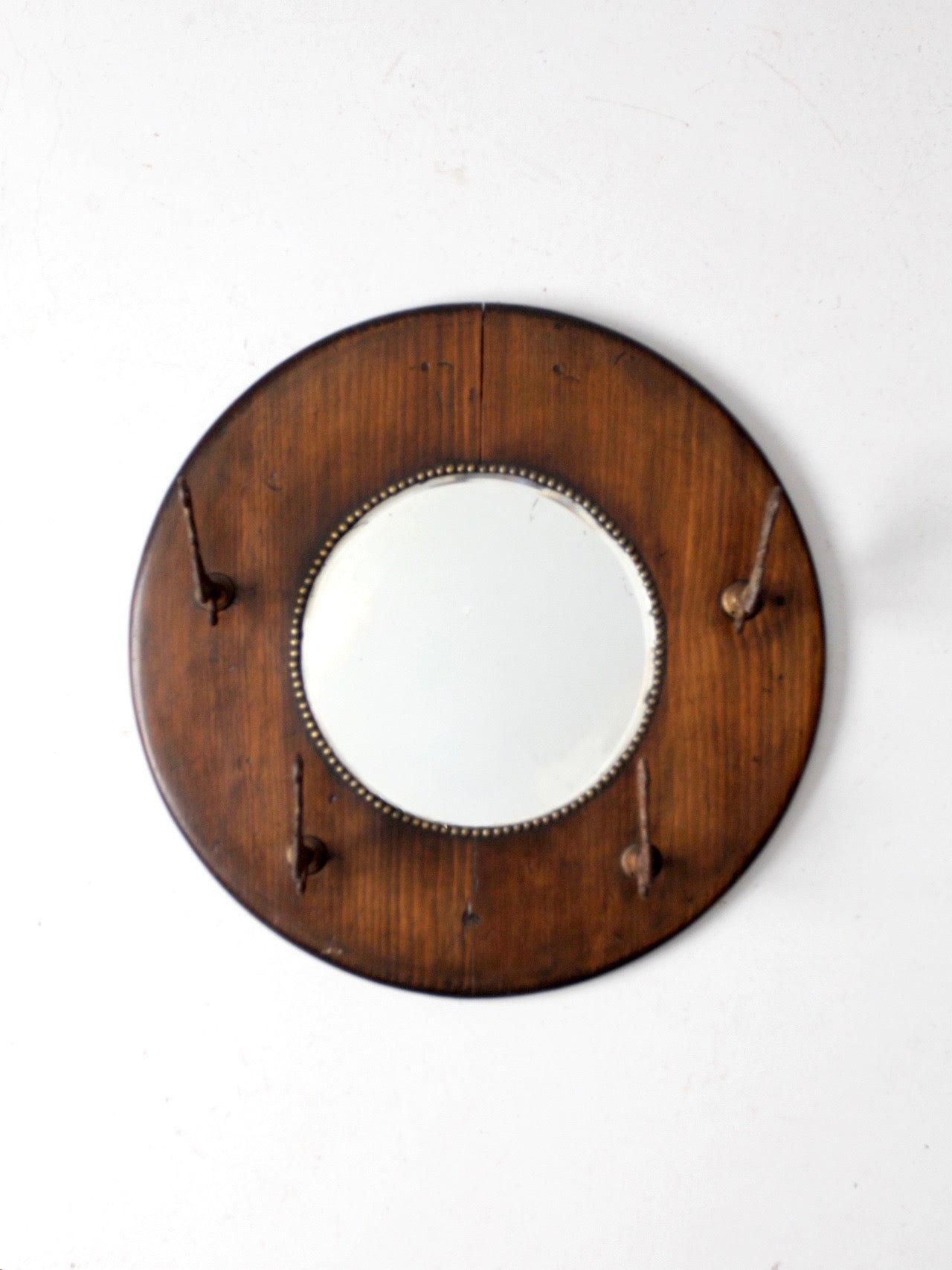antique Victorian round wood hall mirror